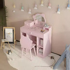 Coiffeuse pour enfants avec tiroirs et étagères – Table de maquillage pour enfants, parfaite pour les salles de jeux et les chambres à coucher