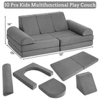Canapé de jeu modulaire pour enfants, 10 pièces, canapé souple en mousse pour tout-petits avec piscine à balles pour garçons et filles, canapé sectionnel convertible pour enfants, gris
