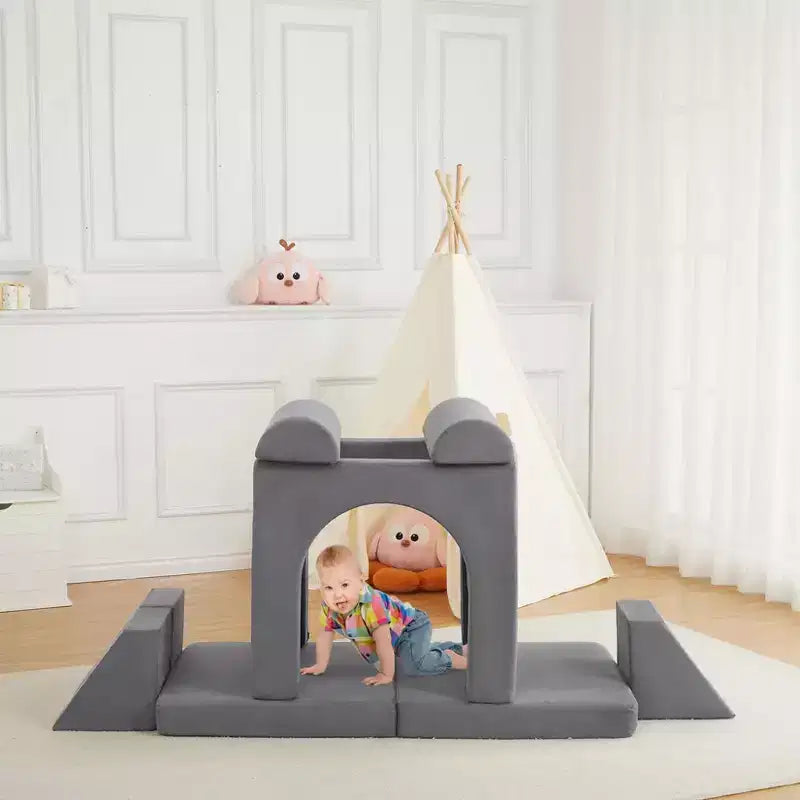 Canapé de jeu modulaire pour enfants, 10 pièces, canapé souple en mousse pour tout-petits avec piscine à balles pour garçons et filles, canapé sectionnel convertible pour enfants, gris