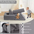 Canapé de jeu modulaire pour enfants, 10 pièces, canapé souple en mousse pour tout-petits avec piscine à balles pour garçons et filles, canapé sectionnel convertible pour enfants, gris