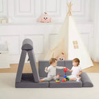 Canapé de jeu modulaire pour enfants, 10 pièces, canapé souple en mousse pour tout-petits avec piscine à balles pour garçons et filles, canapé sectionnel convertible pour enfants, gris
