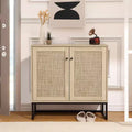 Set of 2 Storage Cabinets with Rattan Doors, Sideboard Buffet Console Table for Living Room, Entryway, Kitchen, Dining Room