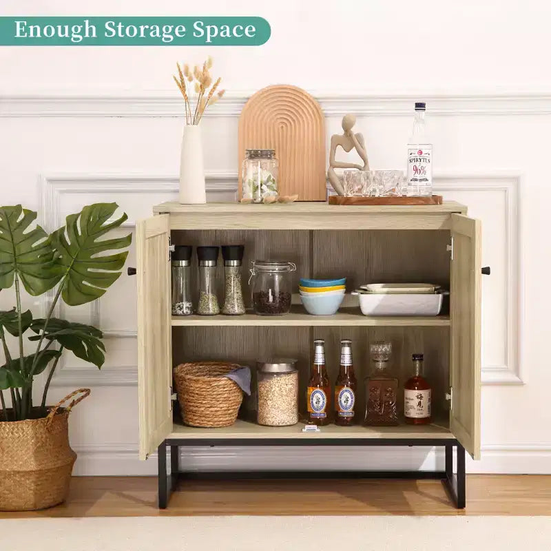 Lot de 2 armoires de rangement avec portes en rotin, buffet console pour salon, entrée, cuisine, salle à manger