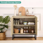 Lot de 2 armoires de rangement avec portes en rotin, buffet console pour salon, entrée, cuisine, salle à manger