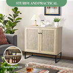 Lot de 2 armoires de rangement avec portes en rotin, buffet console pour salon, entrée, cuisine, salle à manger