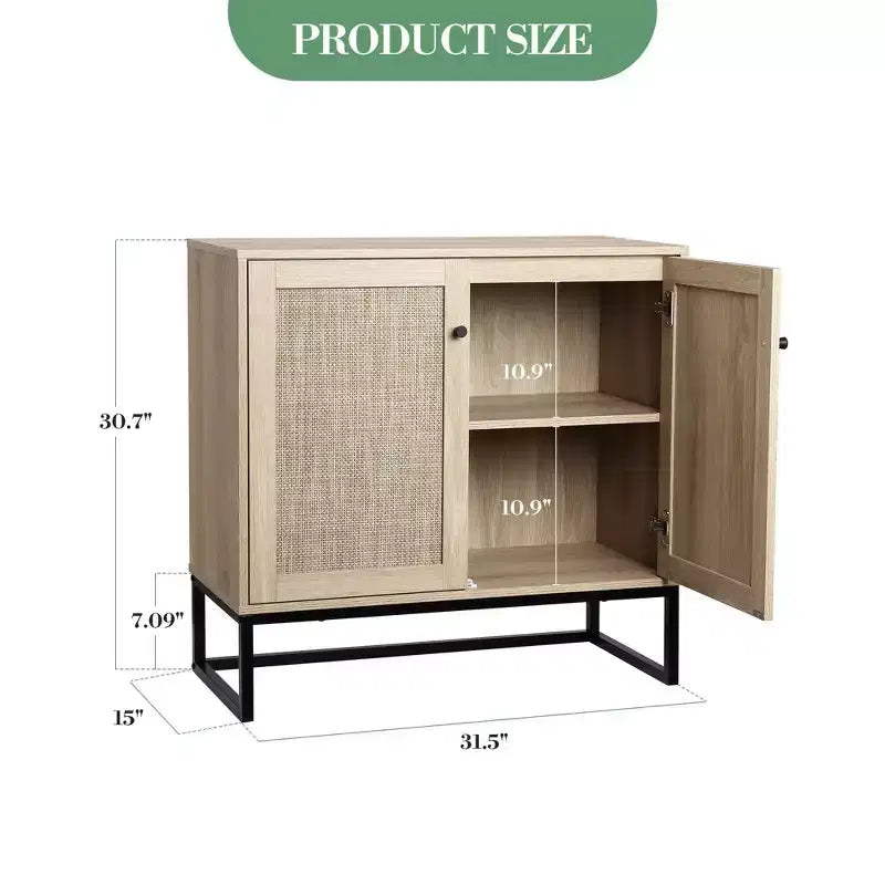 Lot de 2 armoires de rangement avec portes en rotin, buffet console pour salon, entrée, cuisine, salle à manger