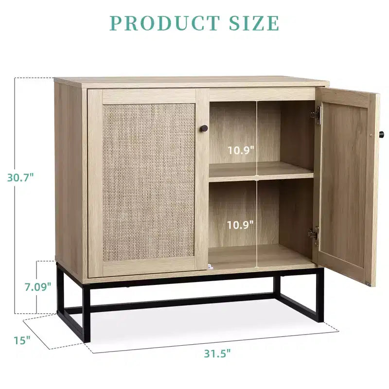 Lot de 2 armoires de rangement avec portes en rotin, buffet console pour salon, entrée, cuisine, salle à manger