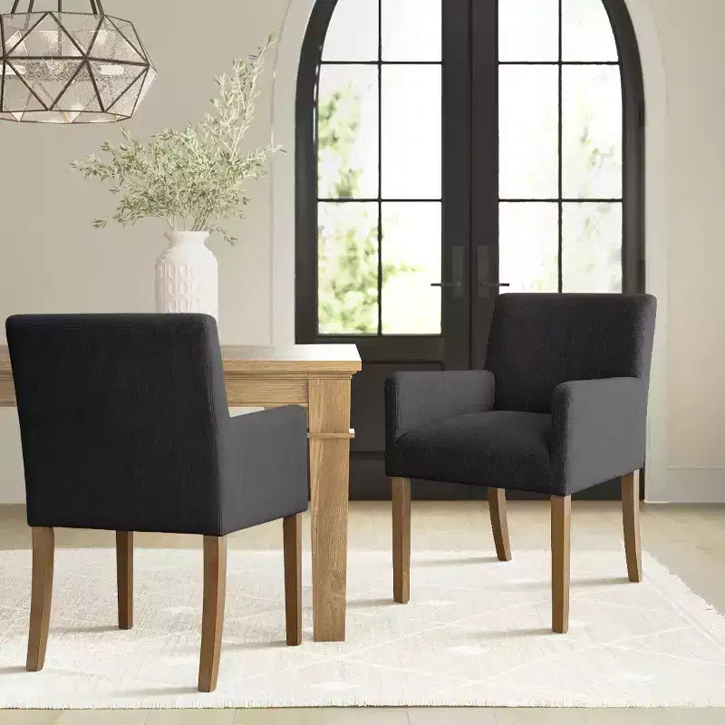 Lot de 2 chaises de salle à manger en lin avec accoudoirs, chaises de cuisine modernes avec pieds en bois, fauteuils pour salle à manger ou salon - Panipeachy