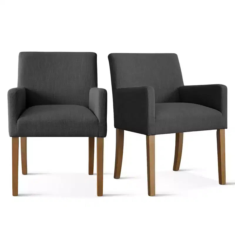 Lot de 2 chaises de salle à manger en lin avec accoudoirs, chaises de cuisine modernes avec pieds en bois, fauteuils pour salle à manger ou salon - Panipeachy