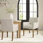 Lot de 2 chaises de salle à manger en lin avec accoudoirs, chaises de cuisine modernes avec pieds en bois, fauteuils pour salle à manger ou salon - Panipeachy