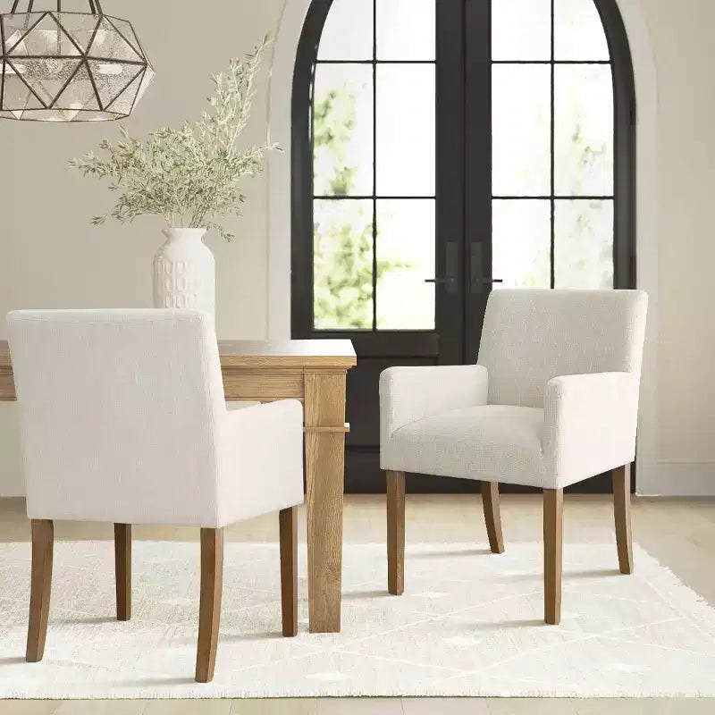 Lot de 2 chaises de salle à manger en lin avec accoudoirs, chaises de cuisine modernes avec pieds en bois, fauteuils pour salle à manger ou salon - Panipeachy