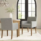 Lot de 2 chaises de salle à manger en lin avec accoudoirs, chaises de cuisine modernes avec pieds en bois, fauteuils pour salle à manger ou salon - Panipeachy