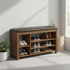 Homy Casa Lift-Top Shoe Bench with Adjustable Lower Shelves and Hidden Storage,Brown