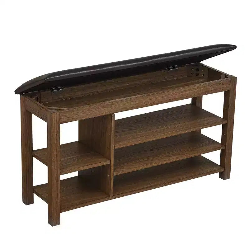 Banc à chaussures Homy Casa avec plateau relevable, étagères inférieures réglables et rangement dissimulé, marron