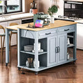 PexFix 47 Kitchen Island with Extendable Dining Table Rubber Wood Veneer Kitchen Table with Storage Rack & Power Outlet & 2 Drawers 2 Cabinet Blue