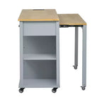 PexFix 47 Îlot de cuisine avec table à manger extensible en placage de bois d'hévéa, avec étagère de rangement, prise de courant et 2 tiroirs, 2 placards, Bleu