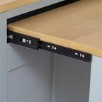 PexFix 47 Îlot de cuisine avec table à manger extensible en placage de bois d'hévéa, avec étagère de rangement, prise de courant et 2 tiroirs, 2 placards, Bleu