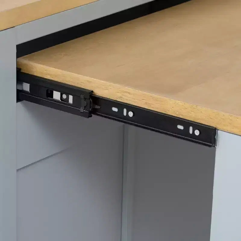 PexFix 47 Îlot de cuisine avec table à manger extensible en placage de bois d'hévéa, avec étagère de rangement, prise de courant et 2 tiroirs, 2 placards, Bleu