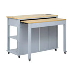 PexFix 47 Îlot de cuisine avec table à manger extensible en placage de bois d'hévéa, avec étagère de rangement, prise de courant et 2 tiroirs, 2 placards, Bleu