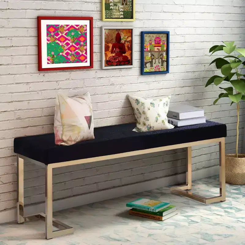 Royal Hampton Bench, Black Fabric & Gold