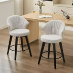 MAYEERTY White 360 Swivel Bar Stools (Set of 2) - Chenille Wingback & Solid Wood for Kitchen Island