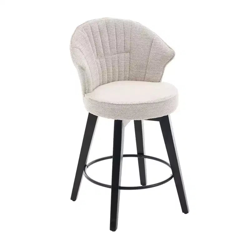 MAYEERTY White 360 Swivel Bar Stools (Set of 2) - Chenille Wingback & Solid Wood for Kitchen Island