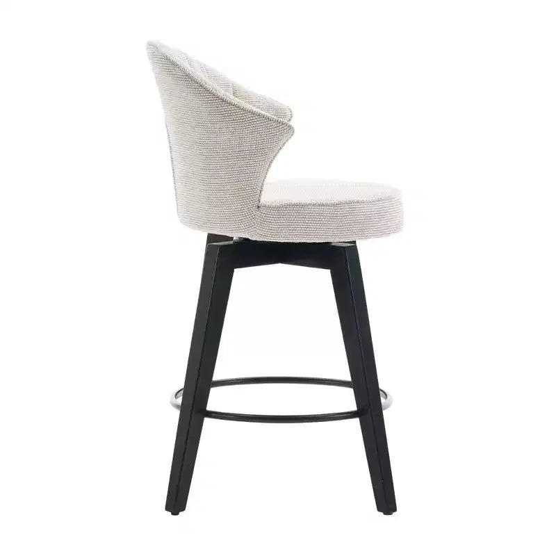 MAYEERTY White 360 Swivel Bar Stools (Set of 2) - Chenille Wingback & Solid Wood for Kitchen Island