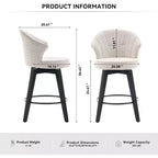 MAYEERTY White 360 Swivel Bar Stools (Set of 2) - Chenille Wingback & Solid Wood for Kitchen Island