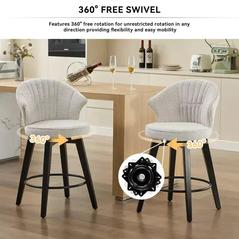 MAYEERTY White 360 Swivel Bar Stools (Set of 2) - Chenille Wingback & Solid Wood for Kitchen Island