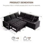 Canapé modulable en forme de L à 5 places Dyonery avec lit gigogne, ports USB, dossier réglable et rangement, assemblage sans outils