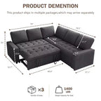 Canapé modulable en forme de L à 5 places Dyonery avec lit gigogne, ports USB, dossier réglable et rangement, assemblage sans outils