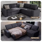 Canapé modulable en forme de L à 5 places Dyonery avec lit gigogne, ports USB, dossier réglable et rangement, assemblage sans outils
