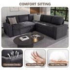 Canapé modulable en forme de L à 5 places Dyonery avec lit gigogne, ports USB, dossier réglable et rangement, assemblage sans outils