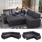 Canapé modulable en forme de L à 5 places Dyonery avec lit gigogne, ports USB, dossier réglable et rangement, assemblage sans outils