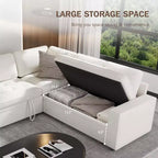 Canapé modulable en forme de L à 5 places Dyonery avec lit gigogne, ports USB, dossier réglable et rangement, assemblage sans outils