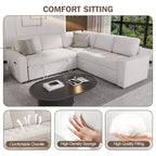 Canapé modulable en forme de L à 5 places Dyonery avec lit gigogne, ports USB, dossier réglable et rangement, assemblage sans outils