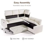 Canapé modulable en forme de L à 5 places Dyonery avec lit gigogne, ports USB, dossier réglable et rangement, assemblage sans outils