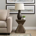 Royal Hampton 17 Inch Accent Table, Heavy-Duty Durability Cement, Weathered Oak Brown
