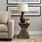 Royal Hampton 17 Inch Accent Table, Heavy-Duty Durability Cement, Weathered Oak Brown