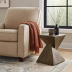 Royal Hampton 17 Inch Accent Table, Heavy-Duty Durability Cement, Weathered Oak Brown