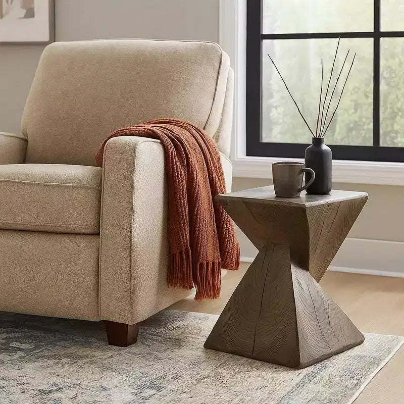 Royal Hampton 17 Inch Accent Table, Heavy-Duty Durability Cement, Weathered Oak Brown