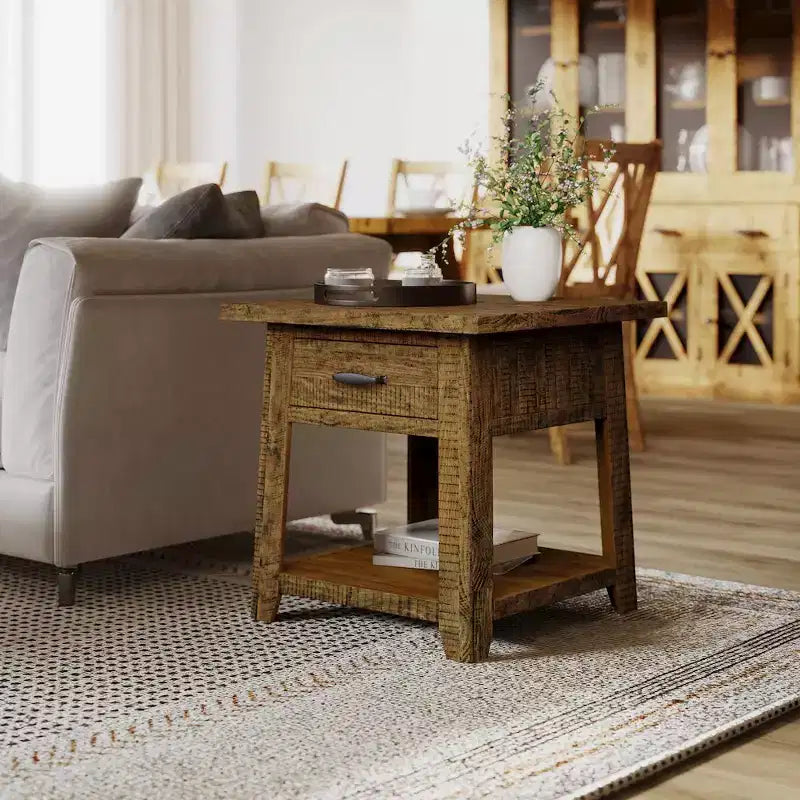 Jofran, Table d'appoint en bois massif de style rustique Telluride avec rangement