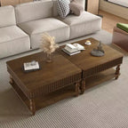 Okak Vintage Square 2-Tier Solid Wood Coffee Table with Dual Storage,Fluted Lift-Top Center Table for Living Room,Bedroom