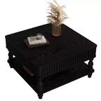 Okak Vintage Square 2-Tier Solid Wood Coffee Table with Dual Storage,Fluted Lift-Top Center Table for Living Room,Bedroom