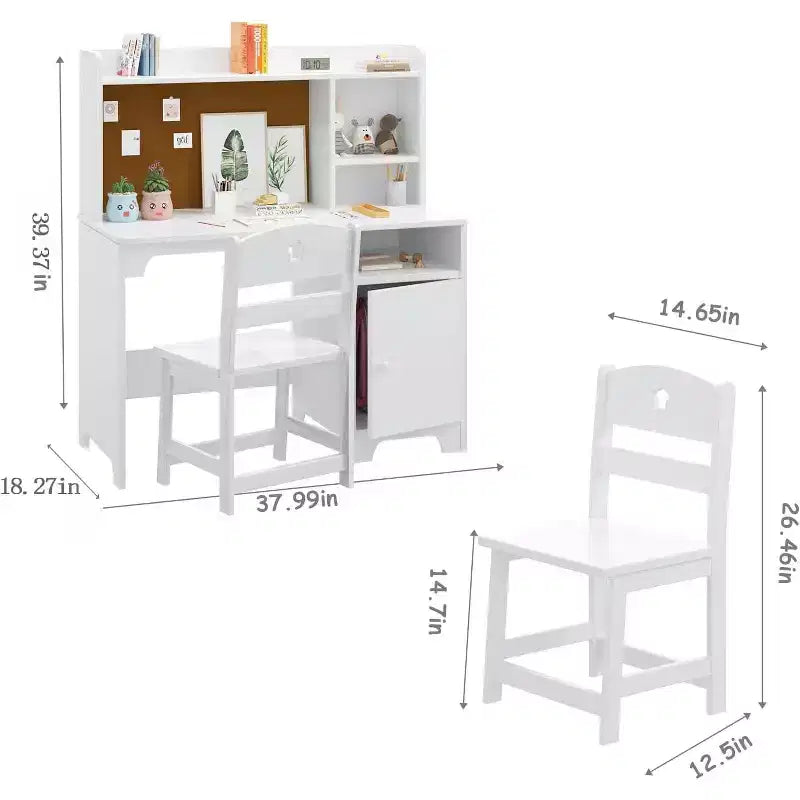 Kids Study Desk and Chair Set with Bookshelf & Storage Organizer