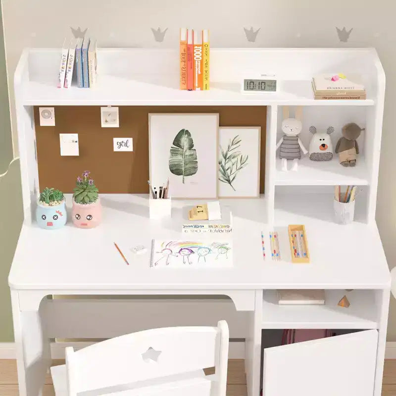 Kids Study Desk and Chair Set with Bookshelf & Storage Organizer