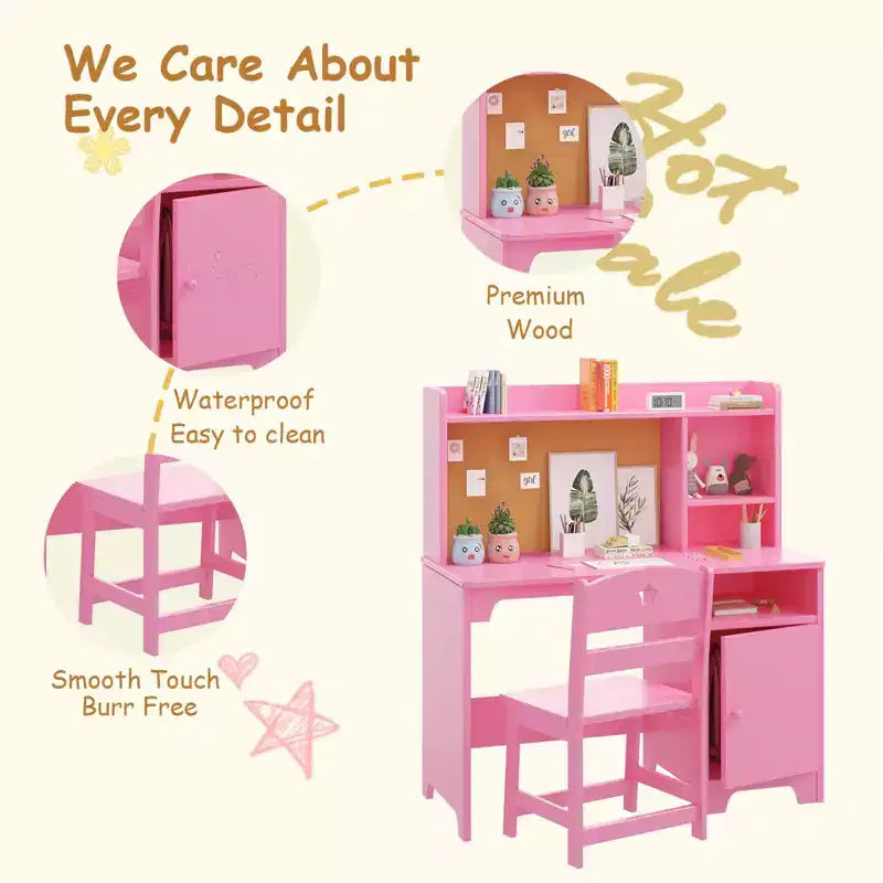 Kids Study Desk and Chair Set with Bookshelf & Storage Organizer