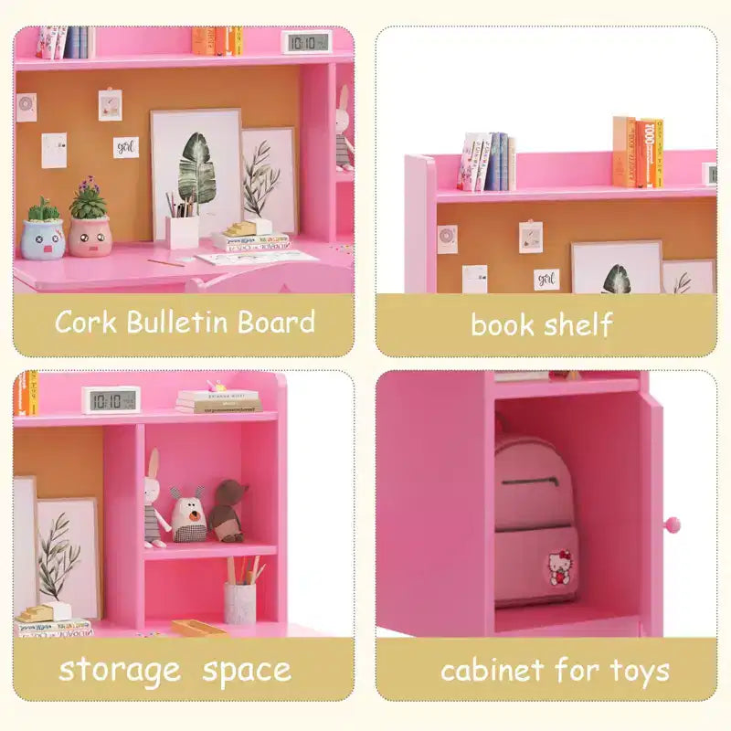 Kids Study Desk and Chair Set with Bookshelf & Storage Organizer