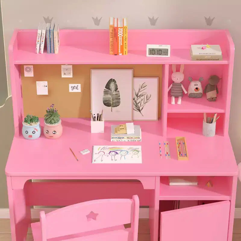 Kids Study Desk and Chair Set with Bookshelf & Storage Organizer