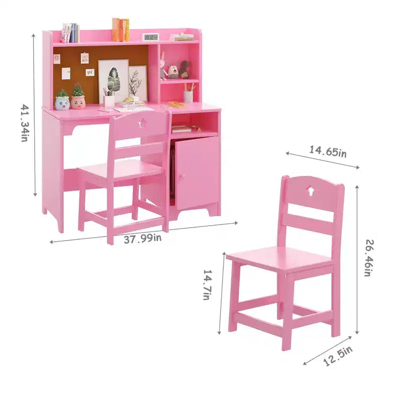 Kids Study Desk and Chair Set with Bookshelf & Storage Organizer